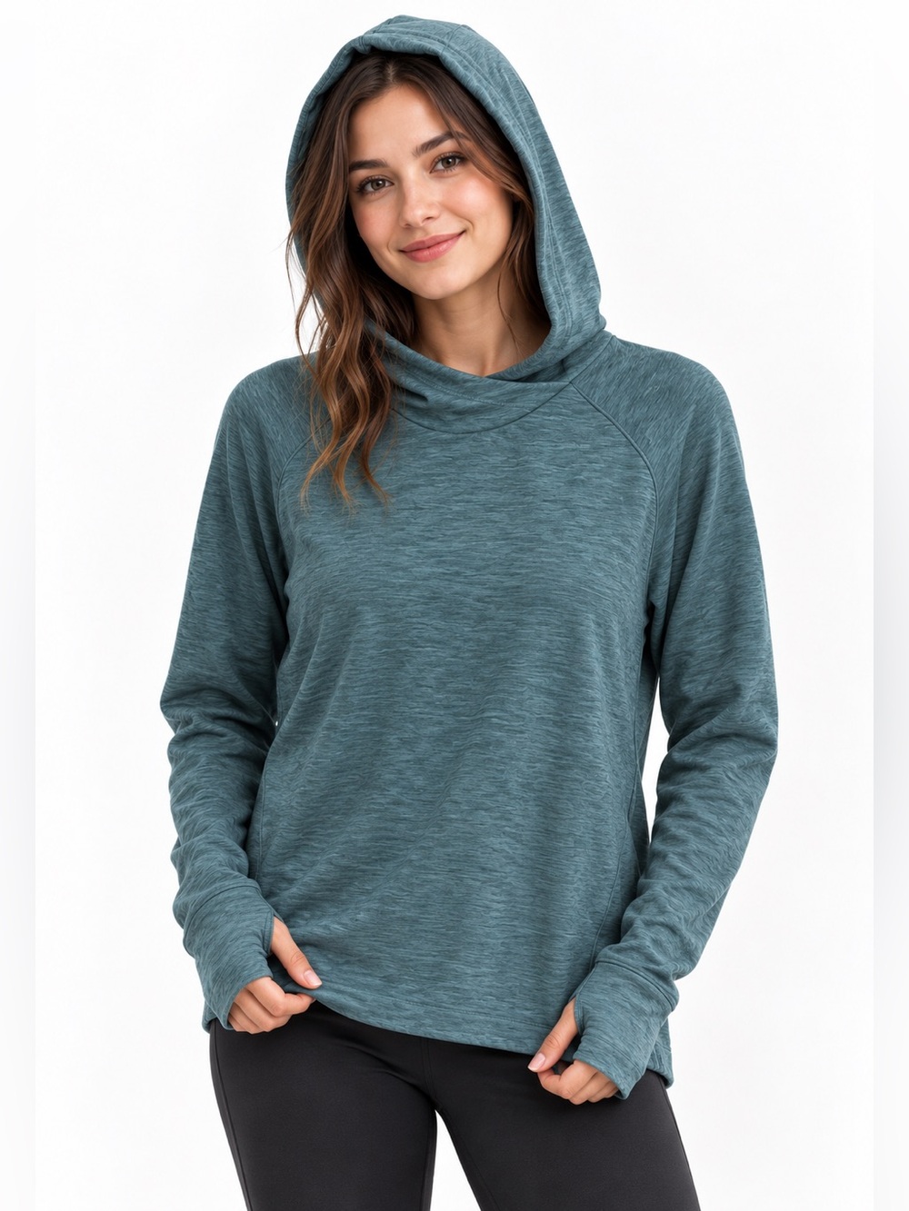 Lole pullover hoodie with thumb holes and pockets heathered green women’s Size M